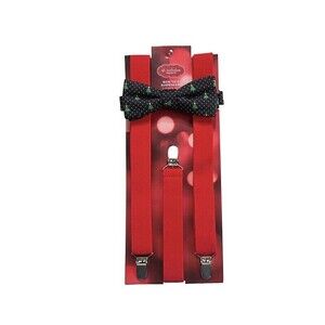 ST. NICHOLAS SQUARE Red SUSPENDERS BOW TIE SET CHRISTMAS Trees NEW Men’s